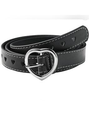Fashion Belt Black Faux Leather Heart Buckle Y2K